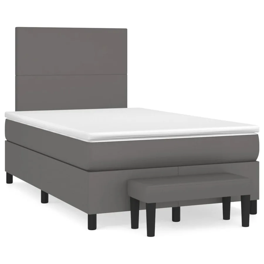 Sommier à lattes de lit avec matelas gris 120x190 cm similicuir - 2
