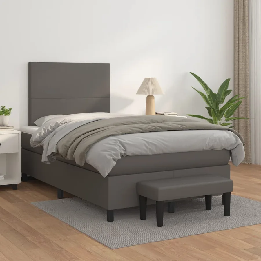 Sommier à lattes de lit avec matelas gris 120x190 cm similicuir - 3