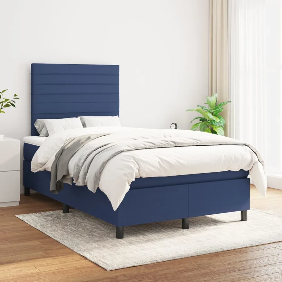 Sommier à lattes de lit avec matelas bleu 120x190 cm tissu - 3
