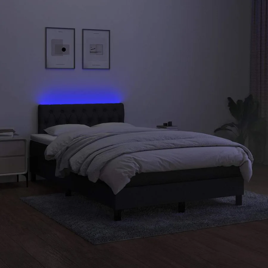Sommier à lattes de lit matelas et LED noir 120x190 cm tissu - 4
