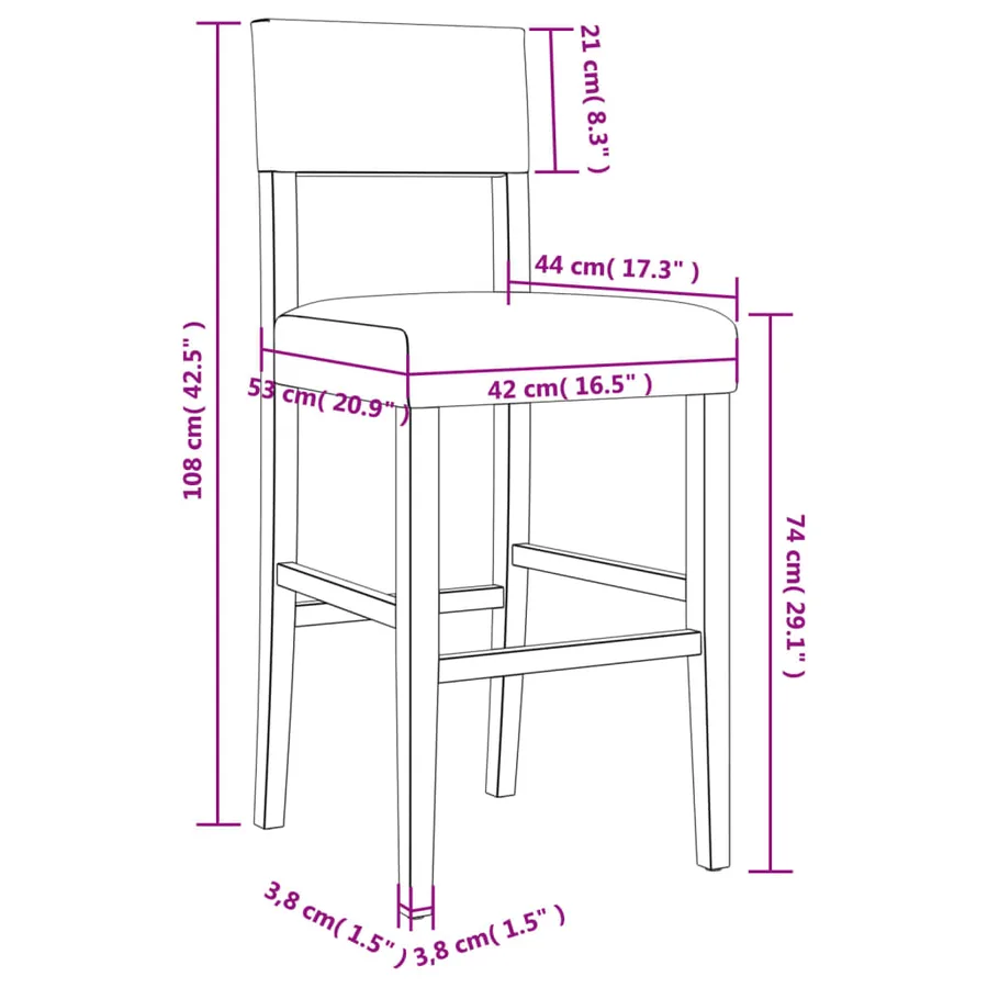 Chaises de bar lot de 2 bois massif d'hévéa et similicuir - 10