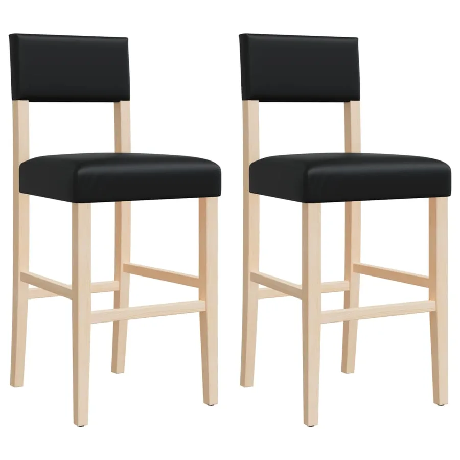 Chaises de bar lot de 2 bois massif d'hévéa et similicuir - 2