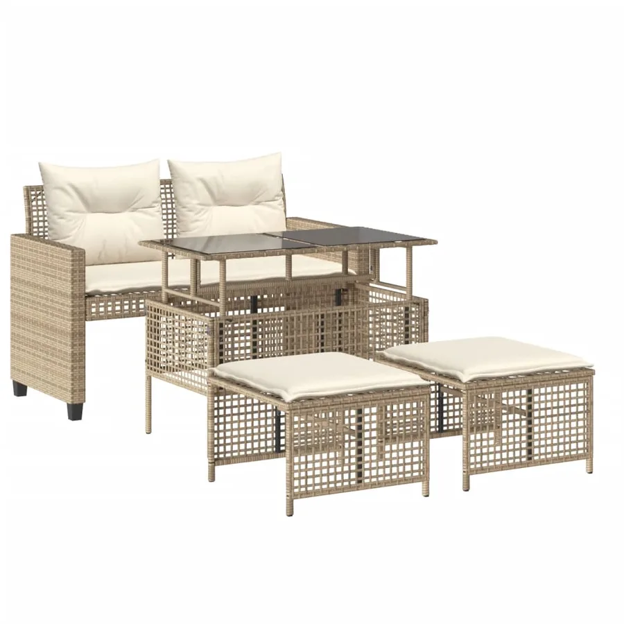 Salon de jardin avec coussins 4 pcs beige résine tressée verre - 2