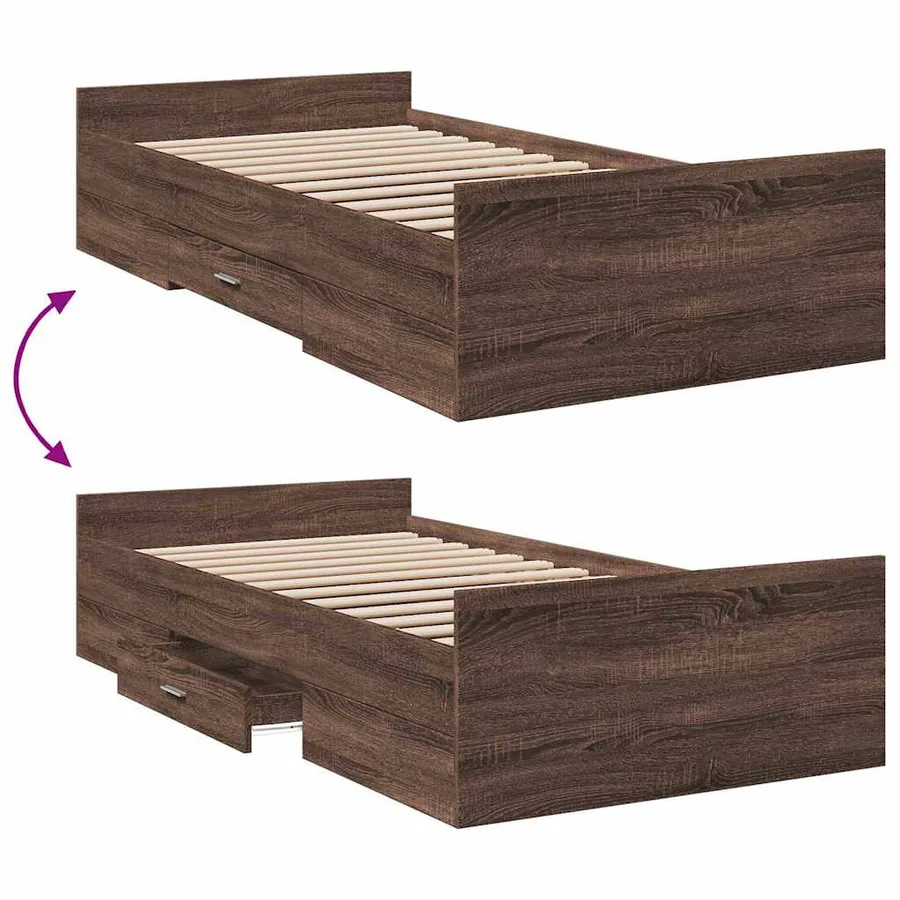 Cadre de lit avec tiroirs sans matelas chêne marron 75x190 cm - 7