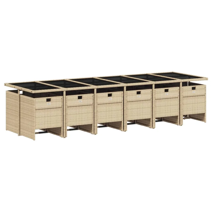 Ensemble à manger de jardin coussins 13 pcs mélange beige rotin - 3