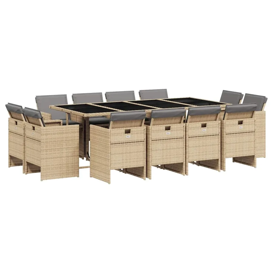 Ensemble à manger de jardin coussins 13 pcs mélange beige rotin - 2