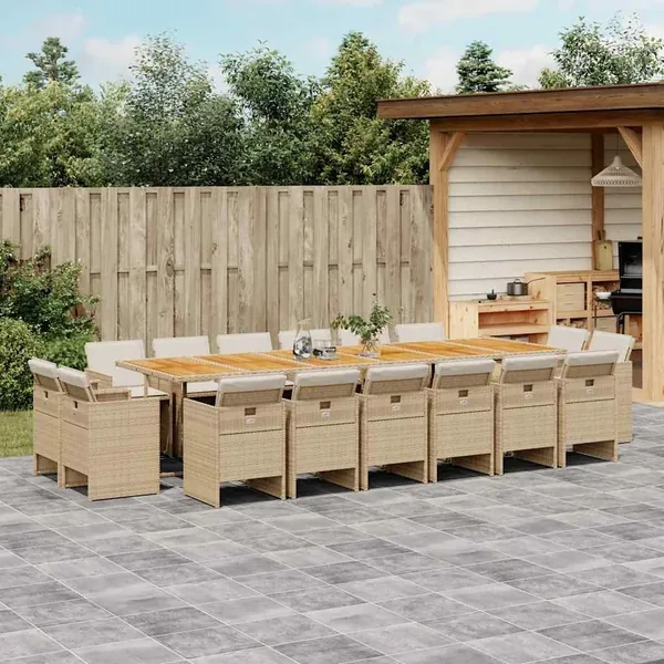 Ensemble à manger de jardin et coussins 17 pcs beige