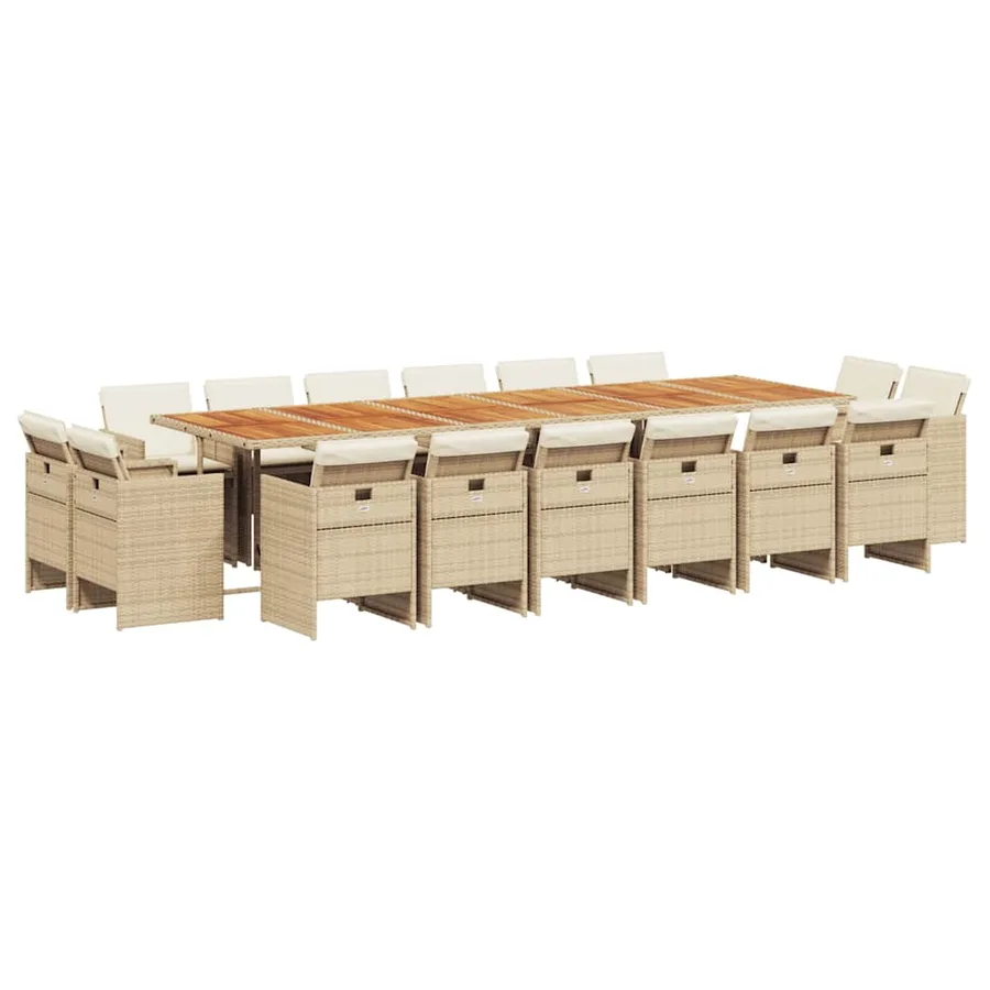 Ensemble à manger de jardin et coussins 17 pcs beige - 2