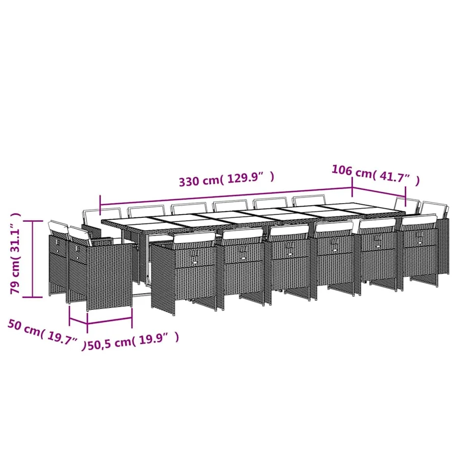 Ensemble à manger de jardin et coussins 17 pcs beige - 8