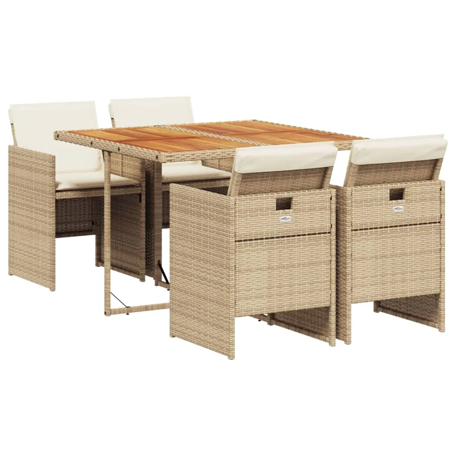 Ensemble à manger de jardin avec coussins 5pcs Beige poly rotin - 2