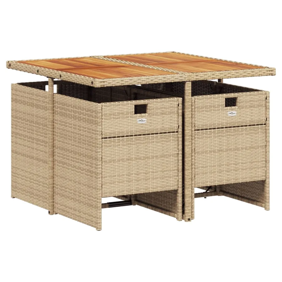 Ensemble à manger de jardin avec coussins 5pcs Beige poly rotin - 3