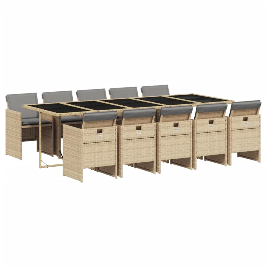 Ensemble à manger de jardin et coussins 11 pcs mélange beige - 2