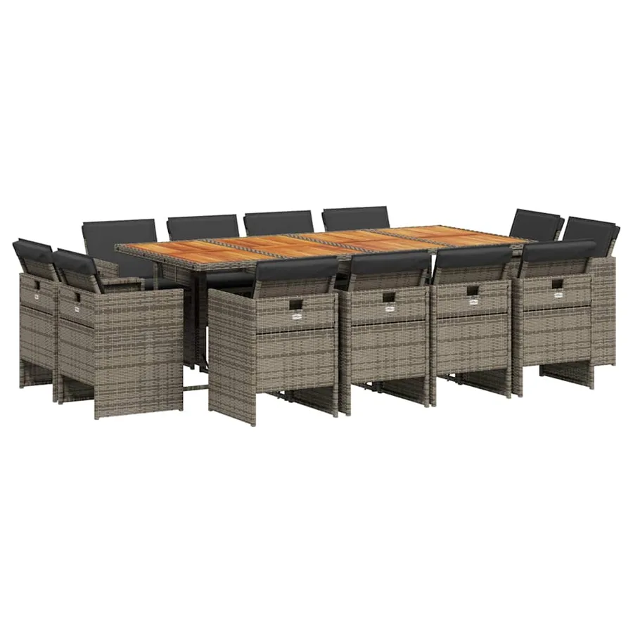 Ensemble à manger de jardin coussins 13 pcs gris résine tressée - 2