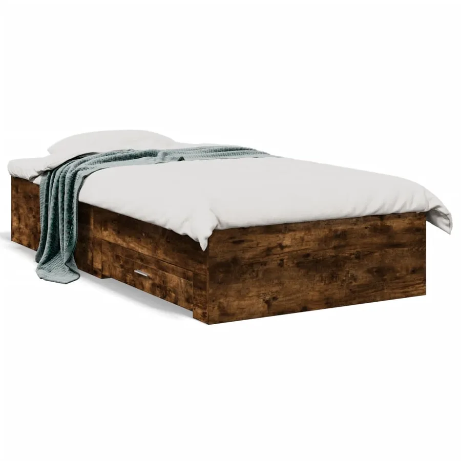 Cadre de lit avec tiroirs sans matelas chêne fumé 90x200 cm - 2