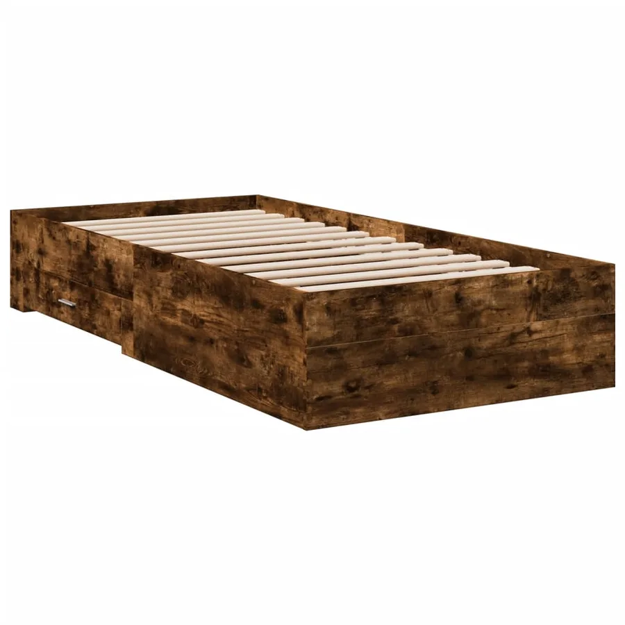 Cadre de lit avec tiroirs sans matelas chêne fumé 90x200 cm - 3