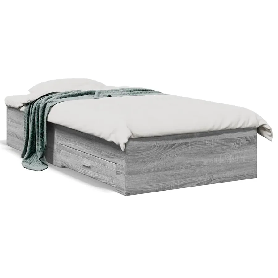 Cadre de lit avec tiroirs sans matelas sonoma gris 100x200 cm - 2