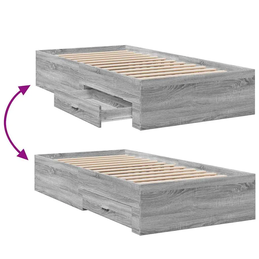 Cadre de lit avec tiroirs sans matelas sonoma gris 100x200 cm - 7