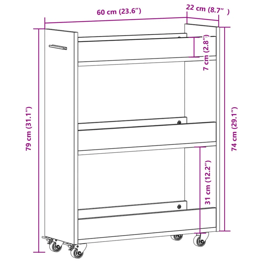 Armoire avec roues blanc 60x22x79 cm bois d'ingénierie - 10
