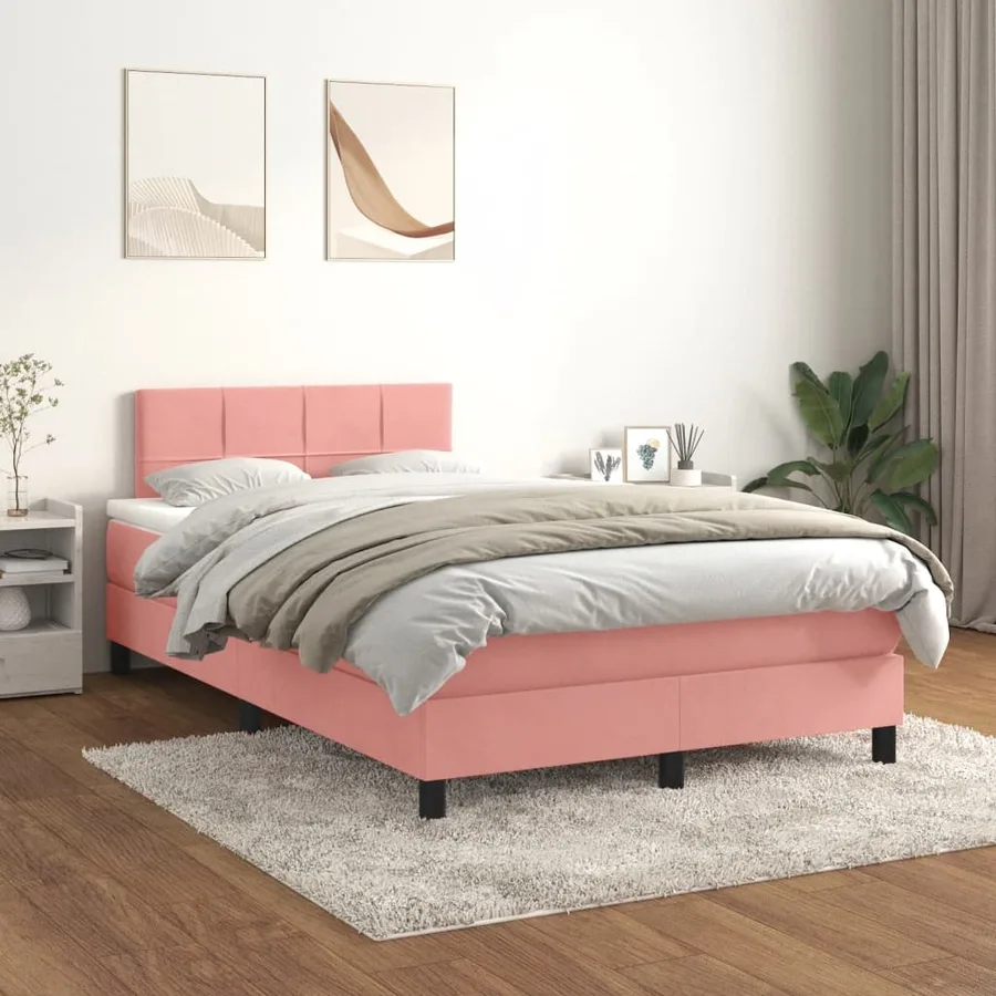 Sommier à lattes de lit avec matelas rose 120x190 cm velours - 3