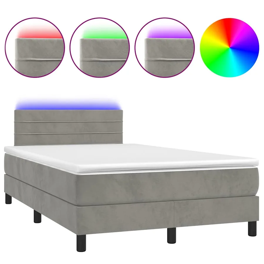 Sommier à lattes de lit avec matelas LED gris clair 120x190 cm - 2