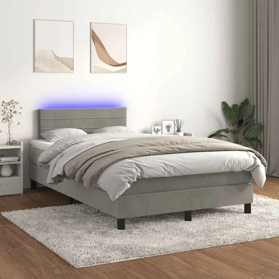 Sommier à lattes de lit avec matelas LED gris clair 120x190 cm - 5