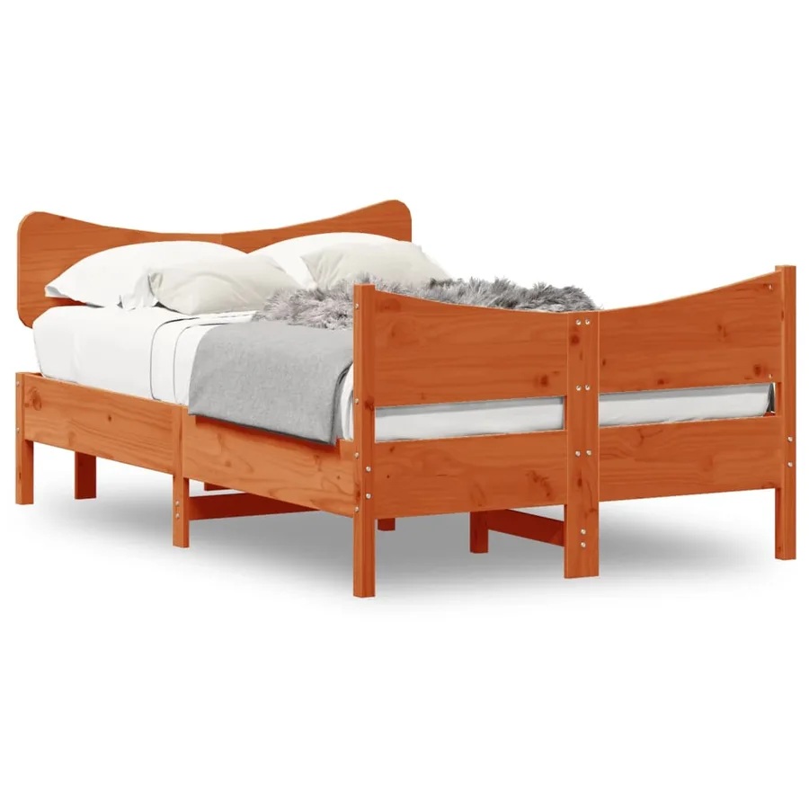 Cadre de lit sans matelas cire marron 120x190cm bois pin massif - 2