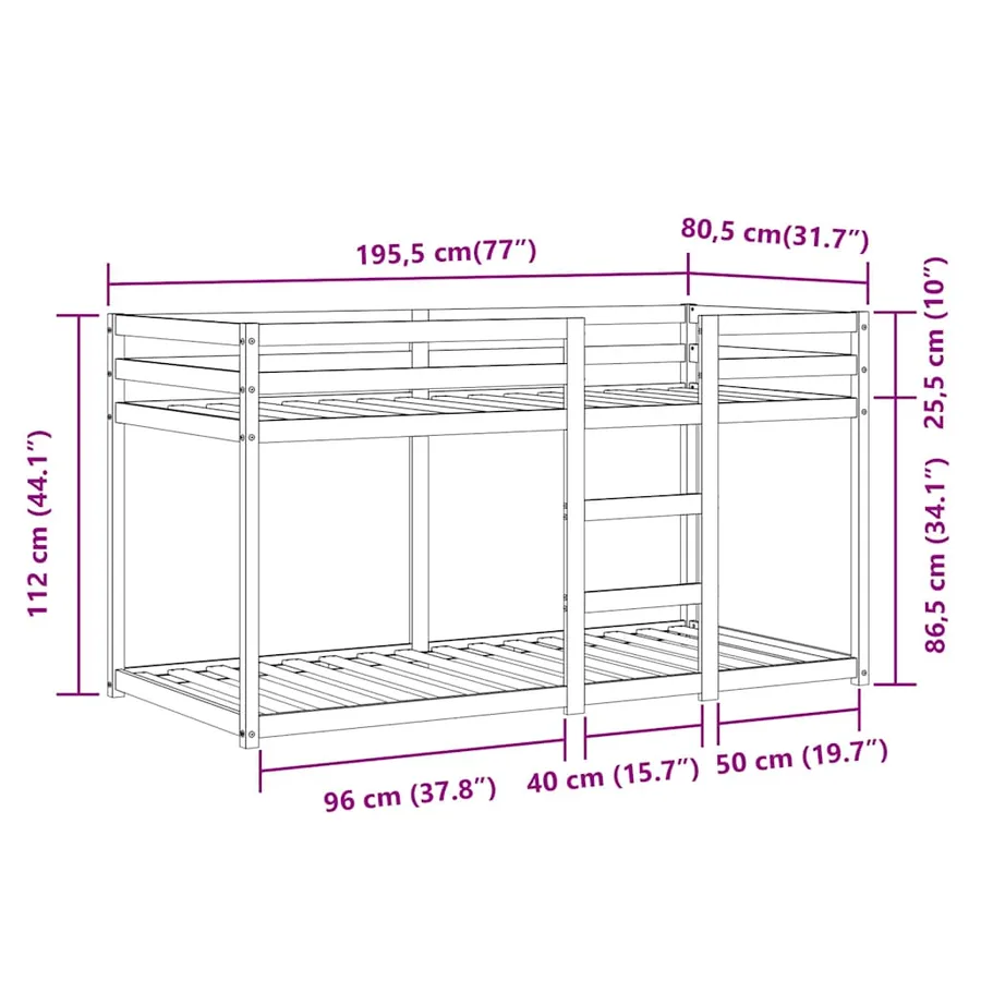 Lit superposé sans matelas rose 75x190 cm bois de pin massif - 14