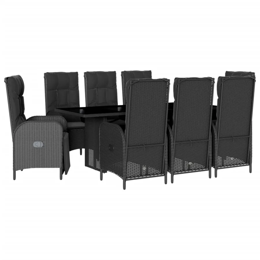 Ensemble à manger de jardin 9pcs coussins noir résine tressée - 2