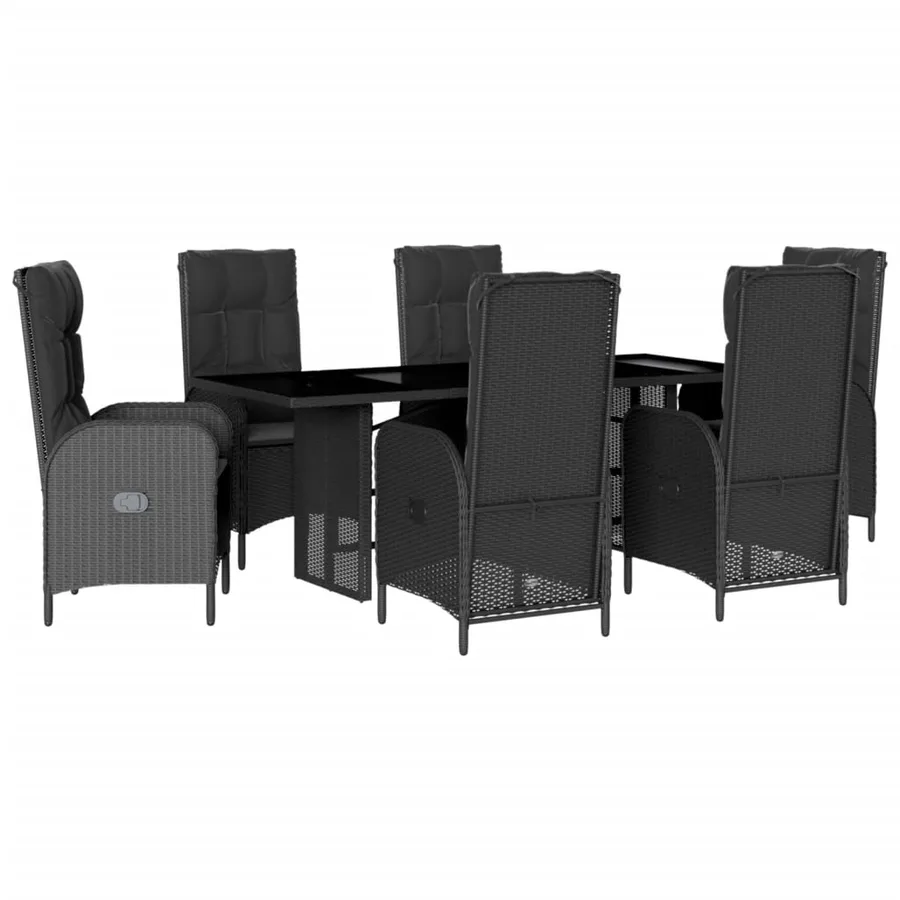 Ensemble à manger de jardin coussins 7pcs Noir Résine tressée - 2