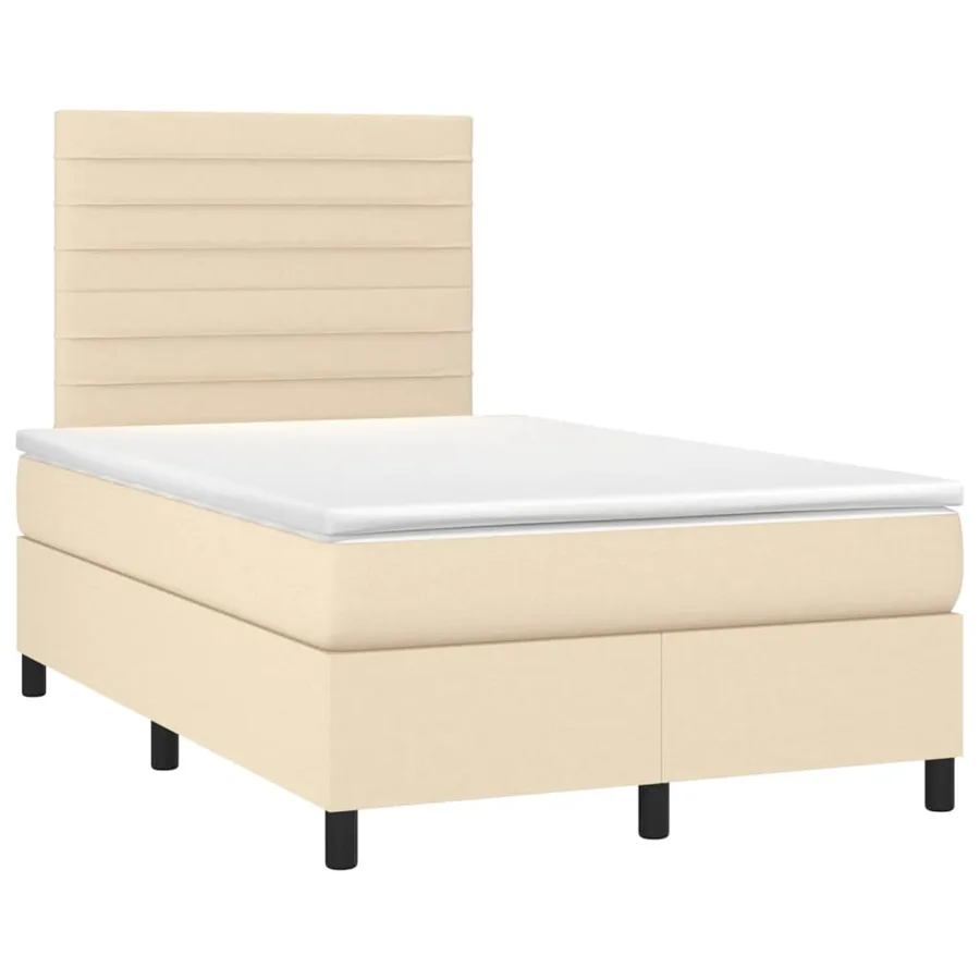 Sommier à lattes de lit matelas et LED crème 120x190 cm tissu - 3