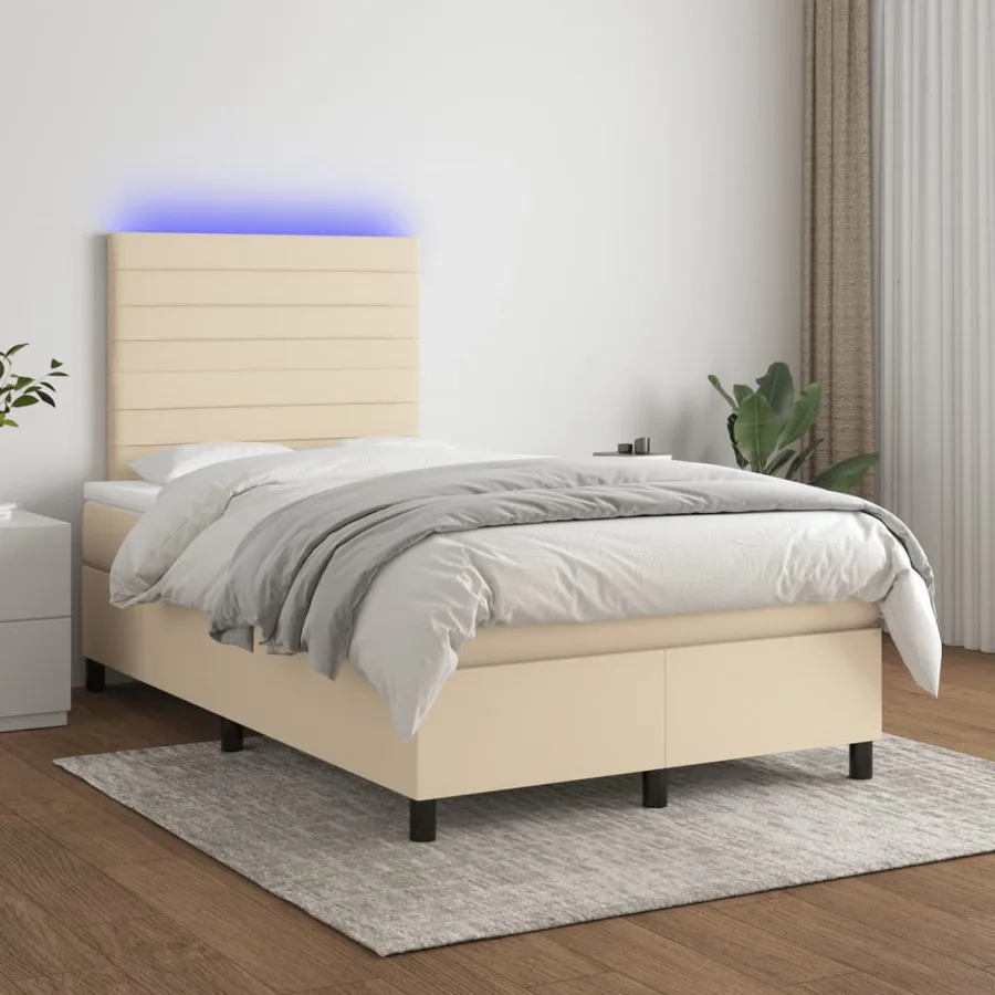 Sommier à lattes de lit matelas et LED crème 120x190 cm tissu - 5