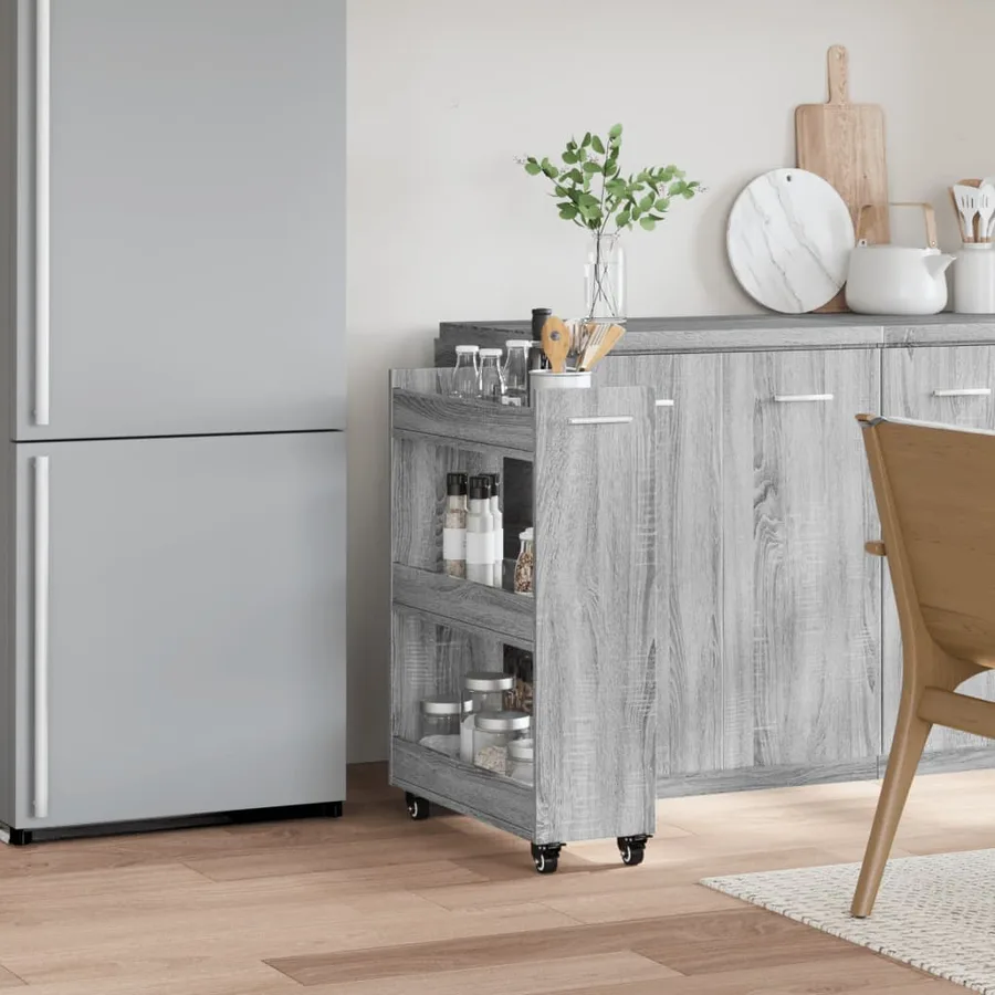 Armoire avec roues sonoma gris 60x22x79 cm bois d'ingénierie - 3