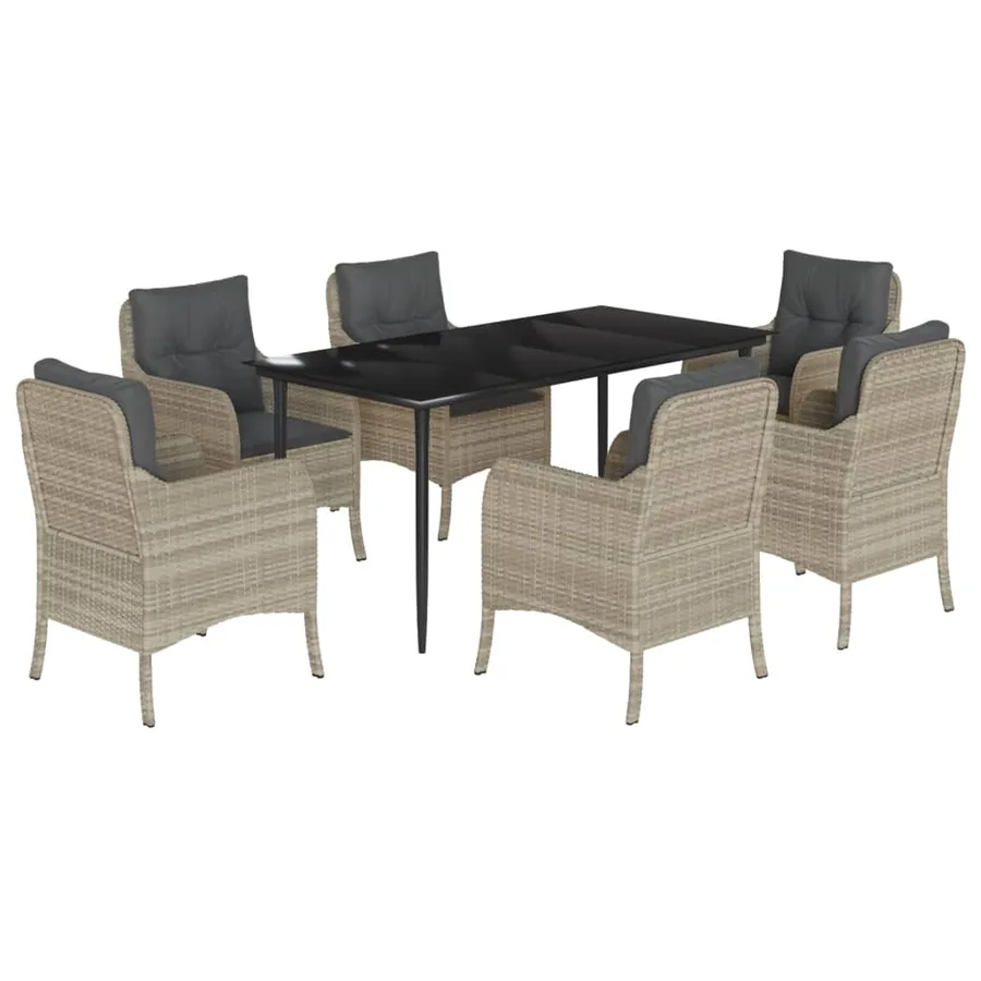 Ensemble à manger de jardin et coussins 7 pcs gris clair rotin - 2