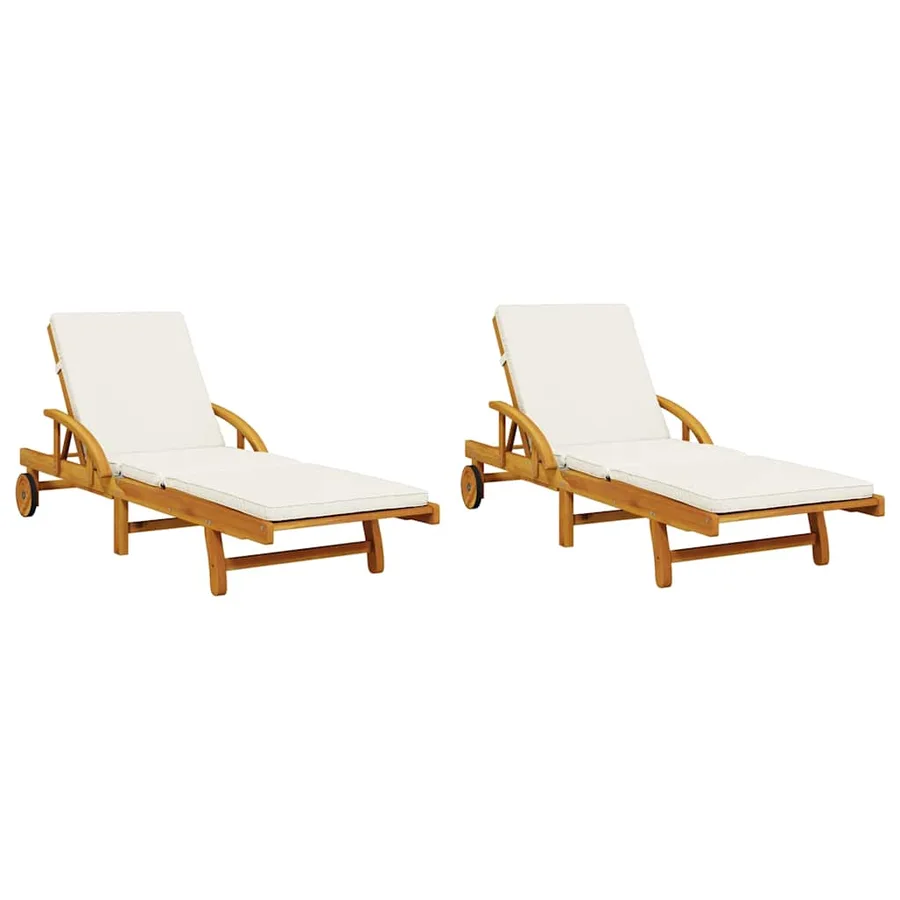 Chaises longues lot de 2 avec coussins 200x68x83 cm bois acacia - 2