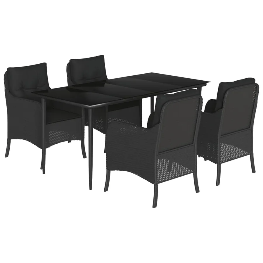 Ensemble à manger de jardin coussins 5pcs Noir Résine tressée - 2