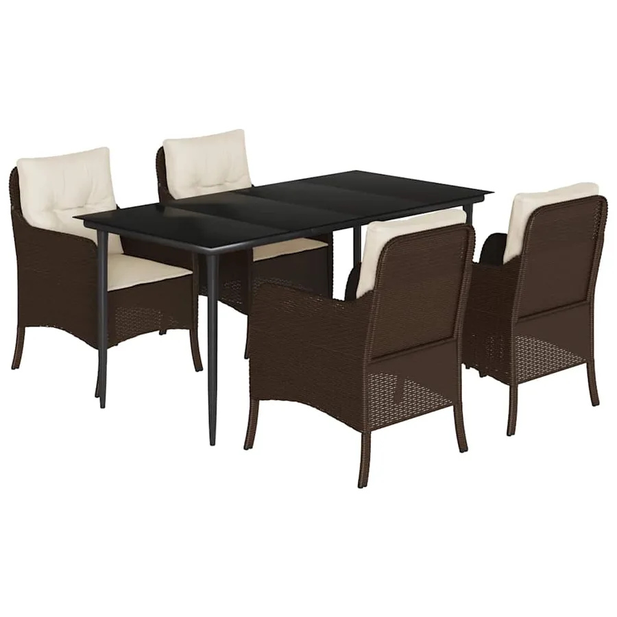 Ensemble à manger de jardin 5 pcs et coussins marron poly rotin - 2