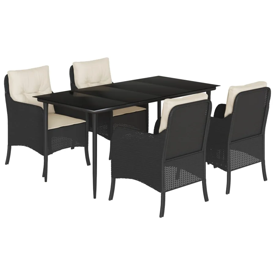 Ensemble à manger de jardin coussins 5pcs Noir Résine tressée - 2
