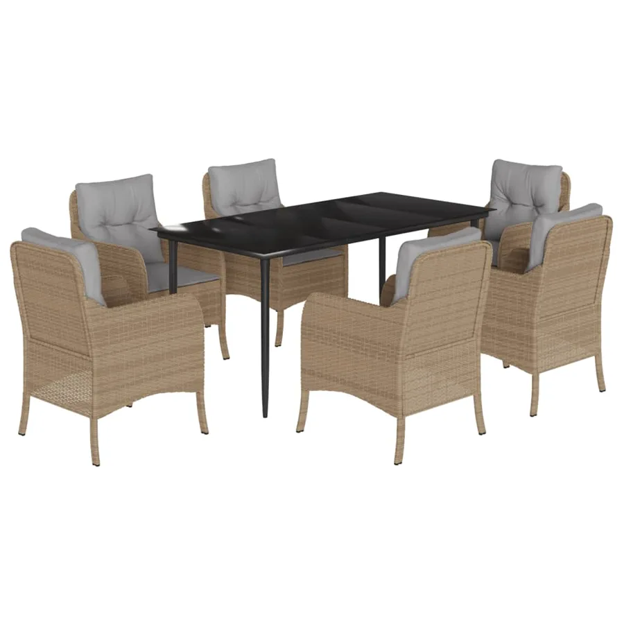 Ensemble à manger de jardin et coussins 7 pcs beige poly rotin - 2