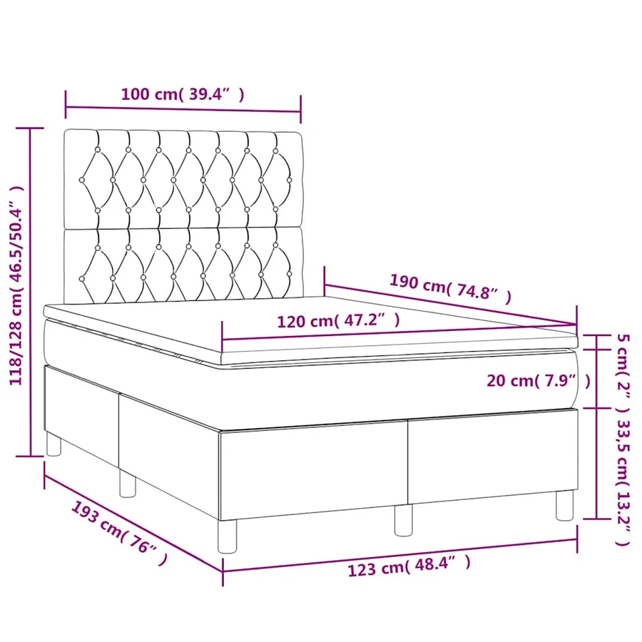 Sommier à lattes de lit avec matelas LED vert foncé 120x190 cm - 11