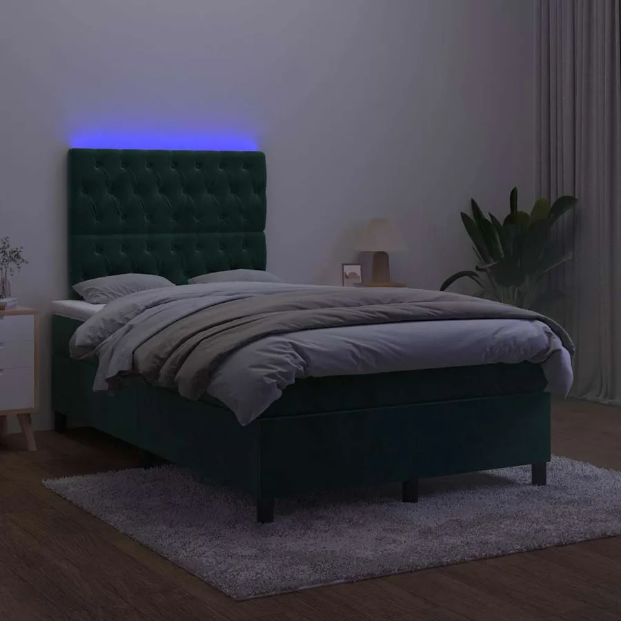 Sommier à lattes de lit avec matelas LED vert foncé 120x190 cm - 4