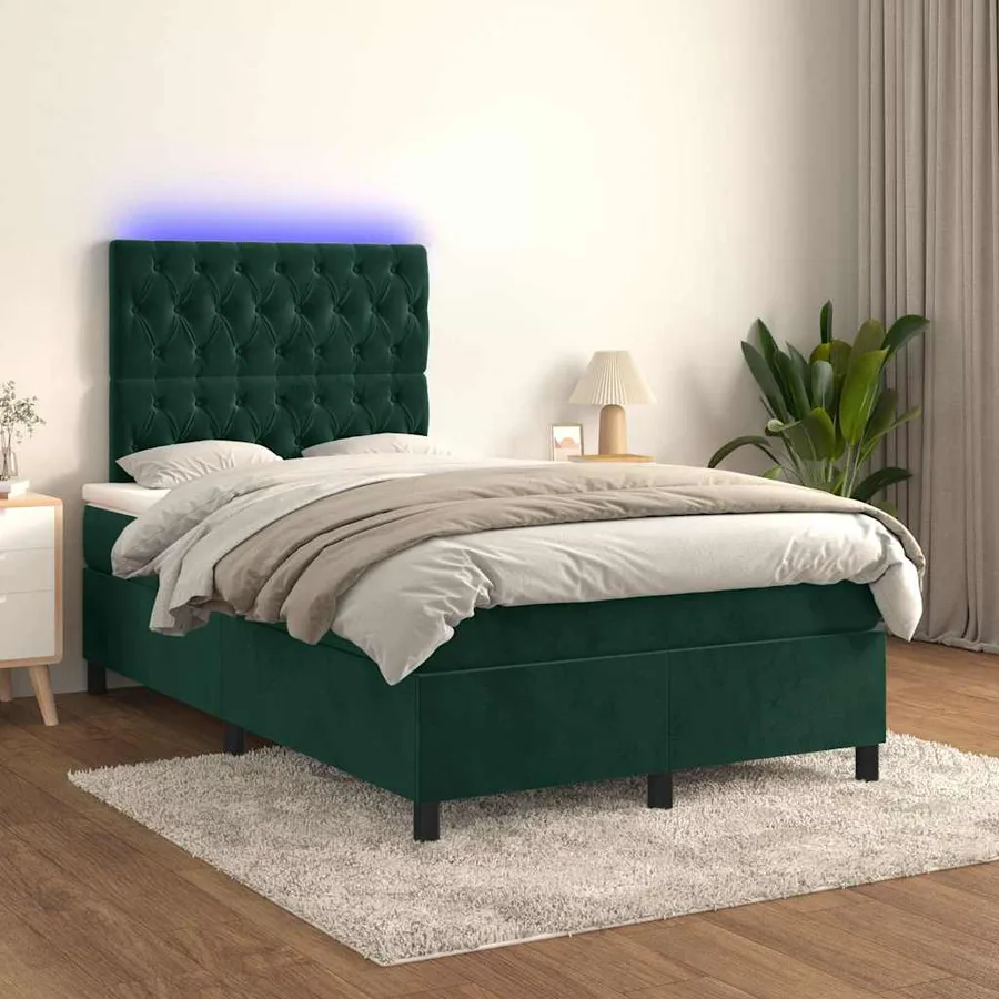 Sommier à lattes de lit avec matelas LED vert foncé 120x190 cm - 5