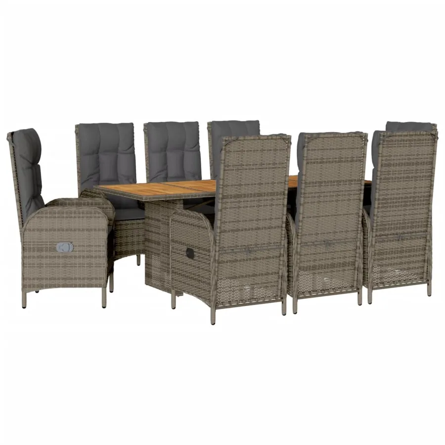 Ensemble à manger de jardin 9 pcs coussins gris résine tressée - 2