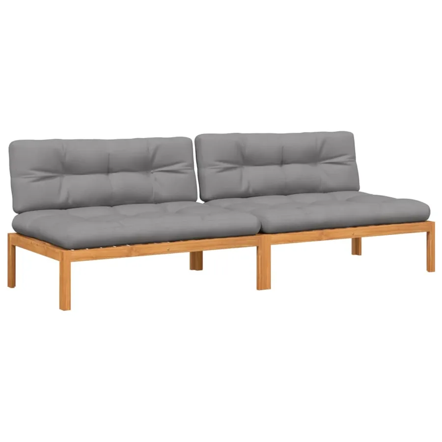 Canapés centraux palette de jardin et coussins 2pcs bois acacia - 2