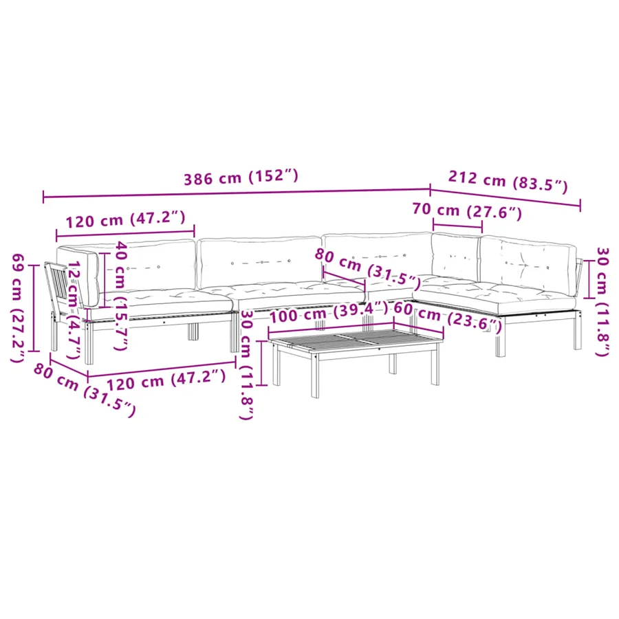 Salon palette de jardin avec coussins 5pcs bois d'acacia massif - 11