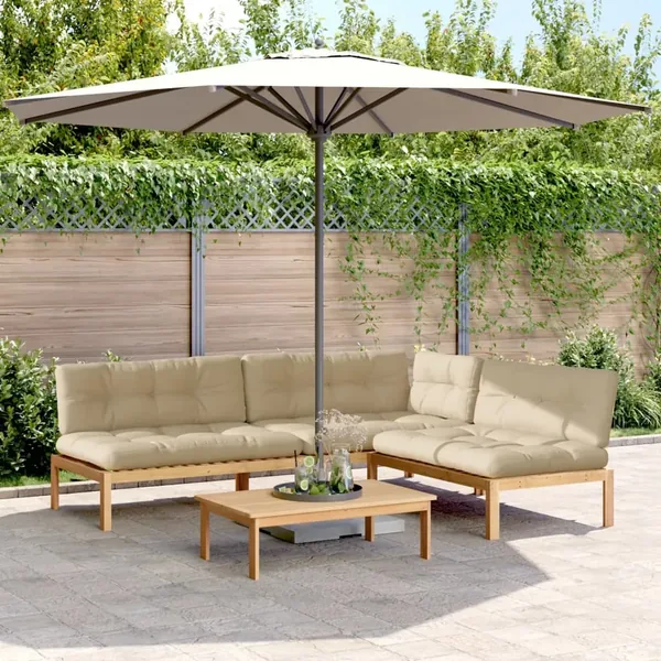Salon palette de jardin avec coussins 4pcs bois d'acacia massif
