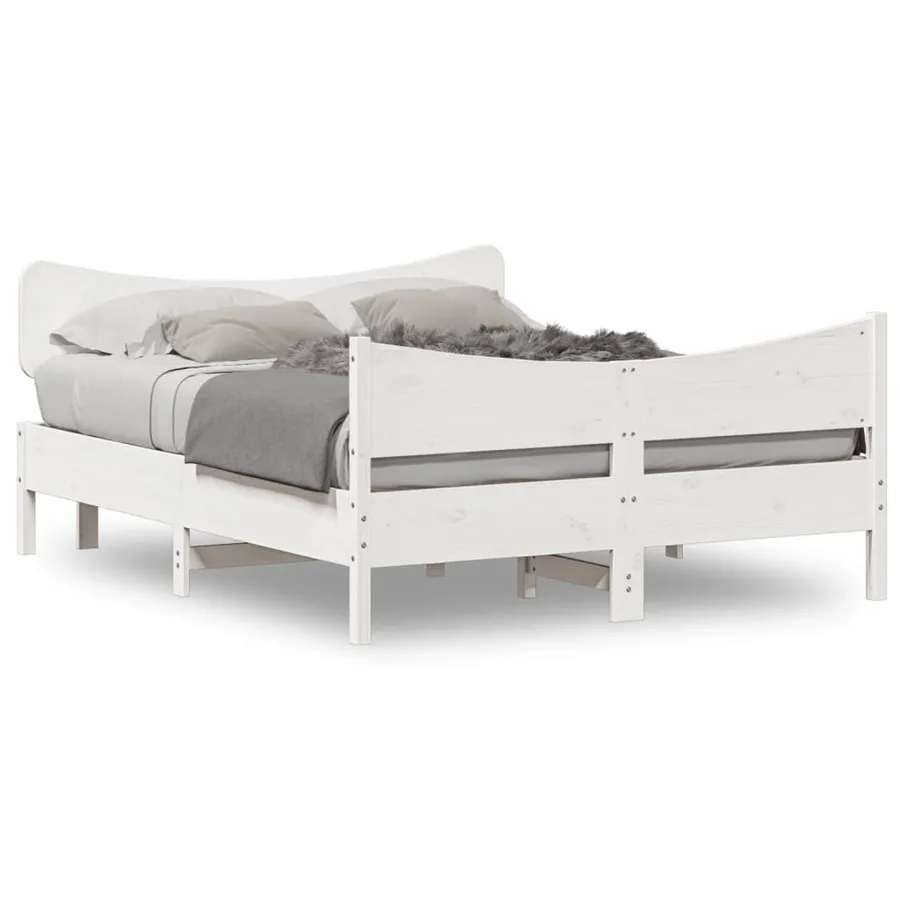 Cadre de lit sans matelas blanc 150x200 cm bois de pin massif - 2