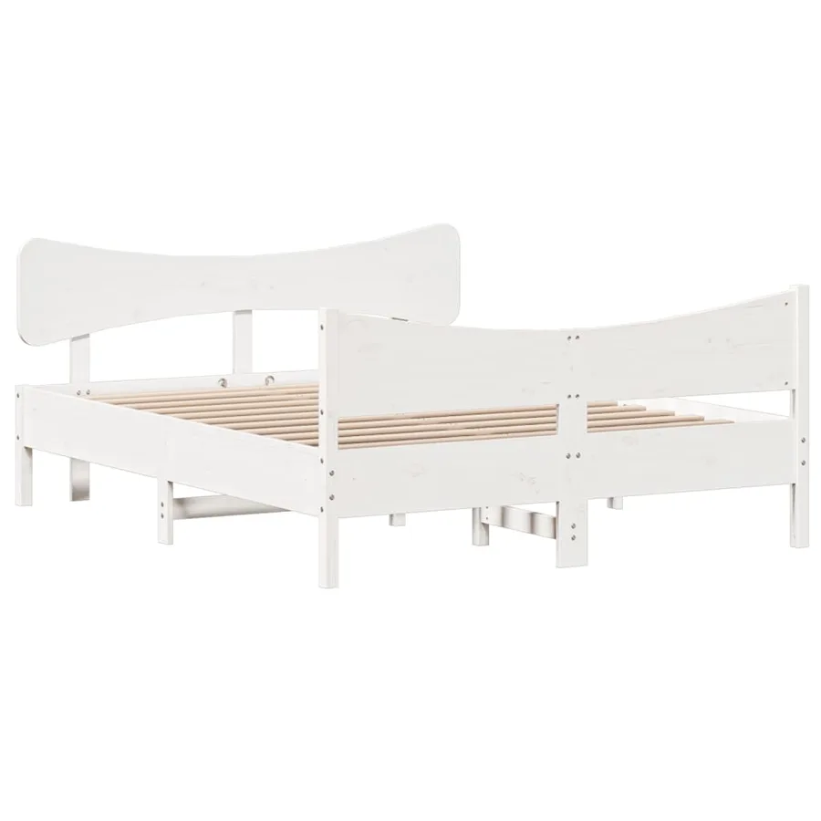 Cadre de lit sans matelas blanc 150x200 cm bois de pin massif - 3
