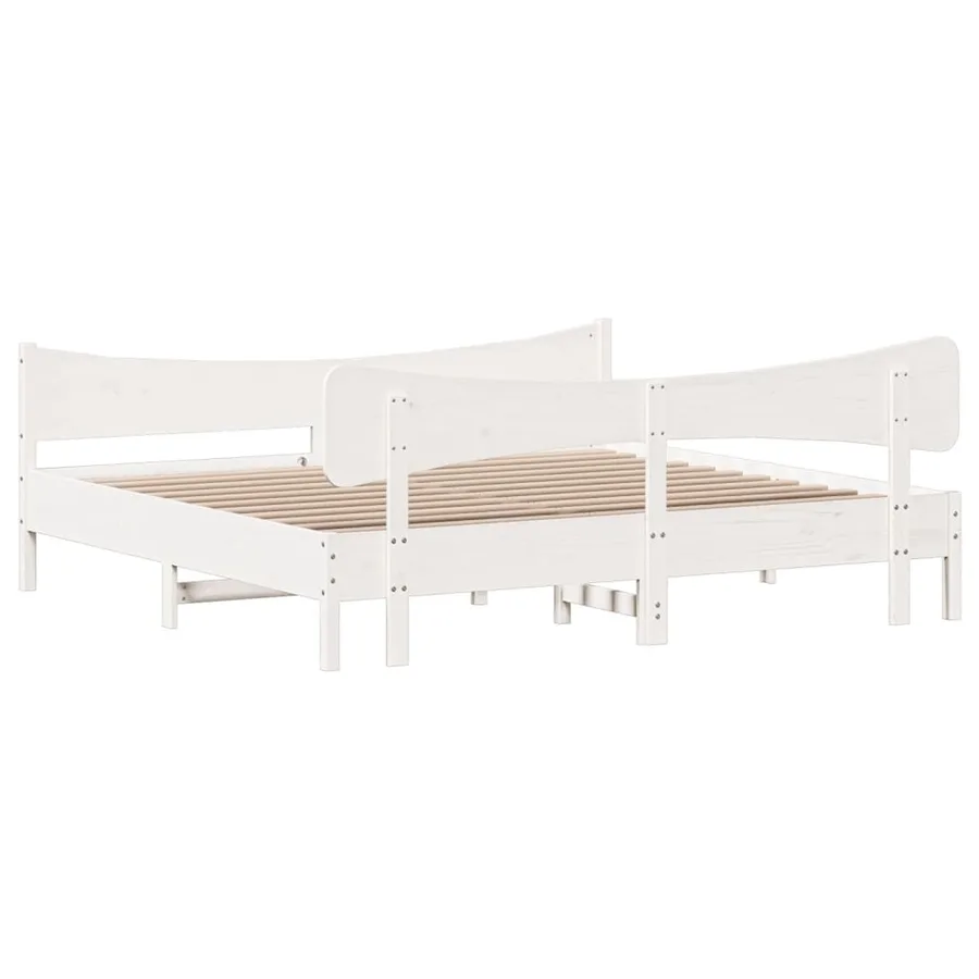 Cadre de lit sans matelas blanc 200x200 cm bois massif de pin - 6