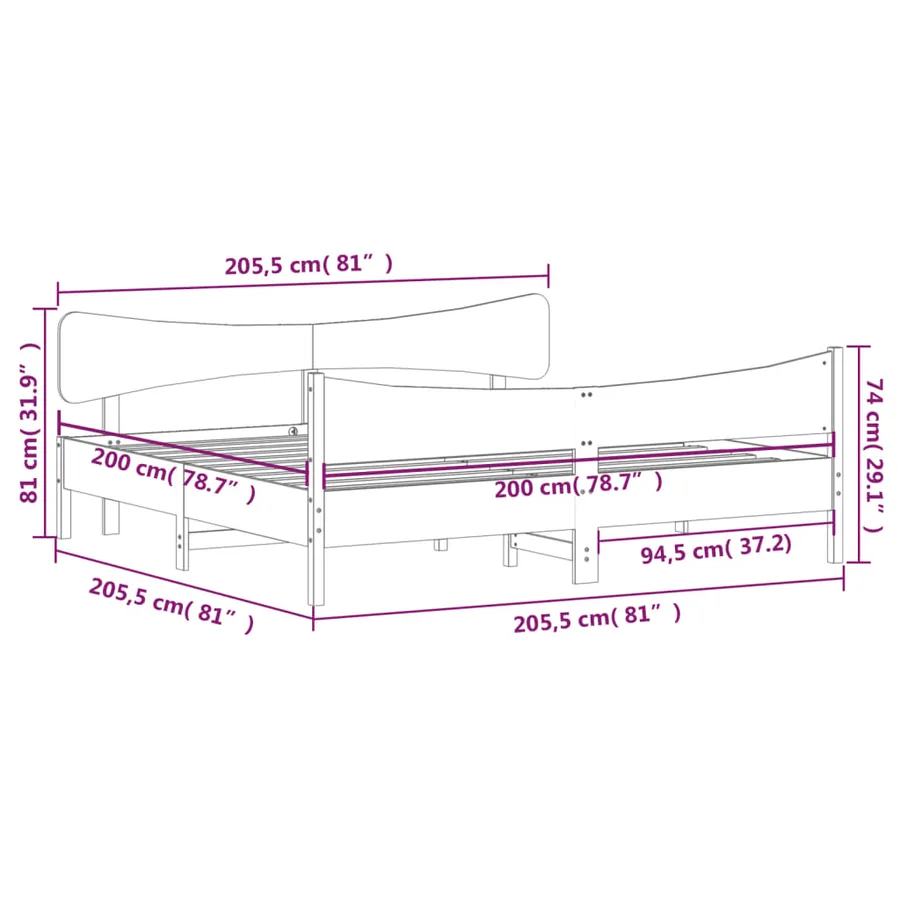 Cadre de lit sans matelas blanc 200x200 cm bois massif de pin - 8