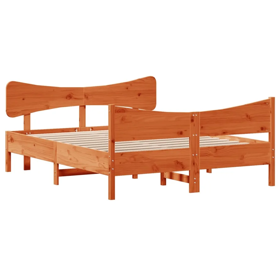 Cadre de lit sans matelas cire marron 135x190cm bois pin massif - 3